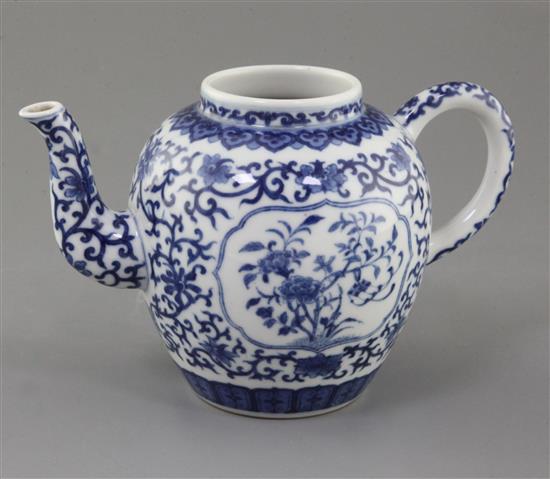 A Chinese blue and white ovoid wine pot, Daoguang six character mark and possibly of the period, height 12.8cm